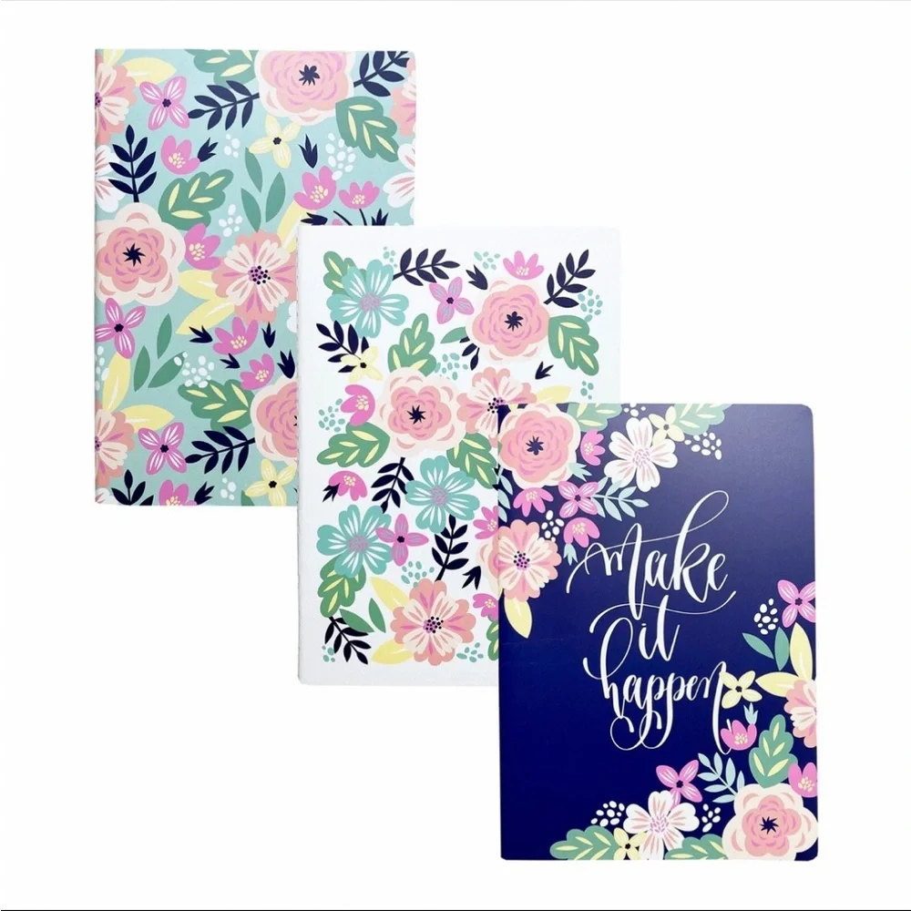 Steel Mill & Co. Mint Floral Lined Stitch Bound Notebook Set of Three 8.5